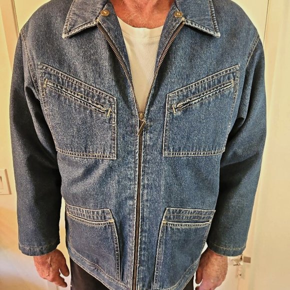 Liz Claiborne vintage rare denim jean jacket zippered, lined,  EUC Mens size M - Picture 1 of 8
